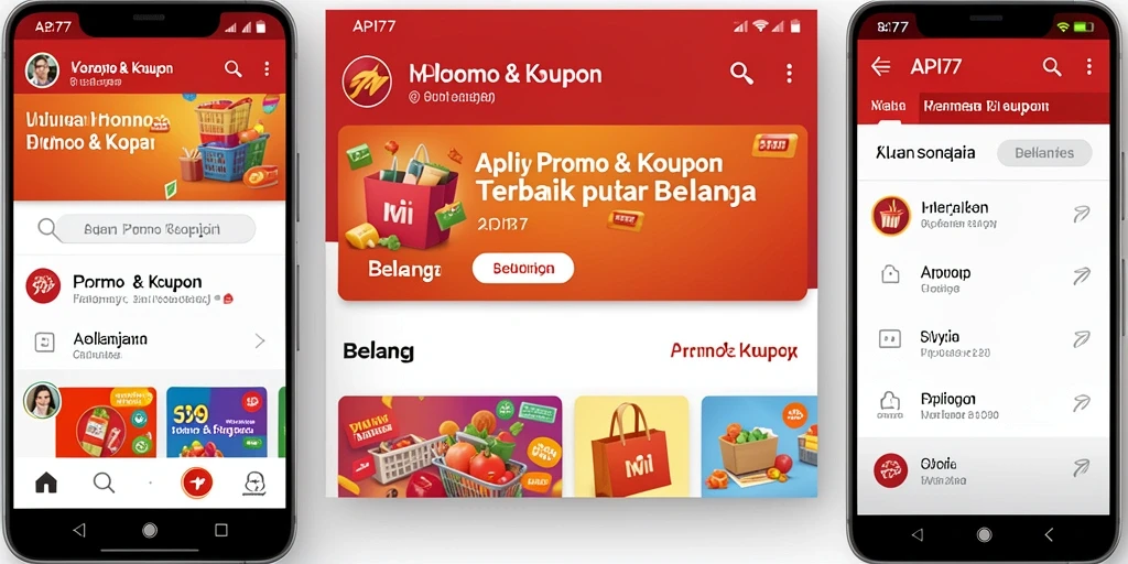 Antarmuka API77 menampilkan promo dan kupon menarik untuk belanja.