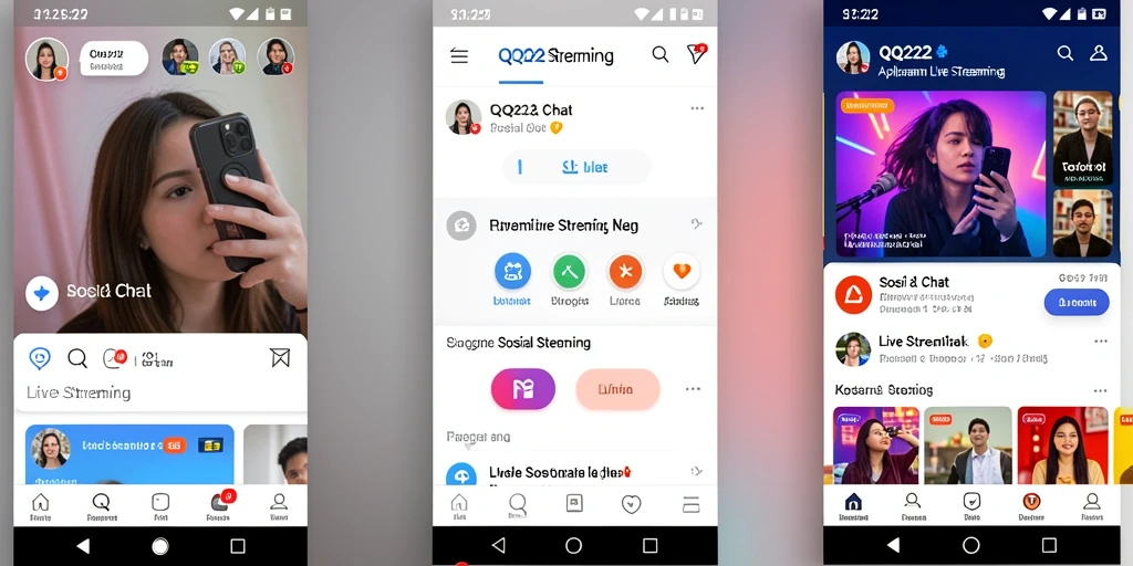 Antarmuka aplikasi QQ222 yang menampilkan fungsi Live Streaming secara menarik.